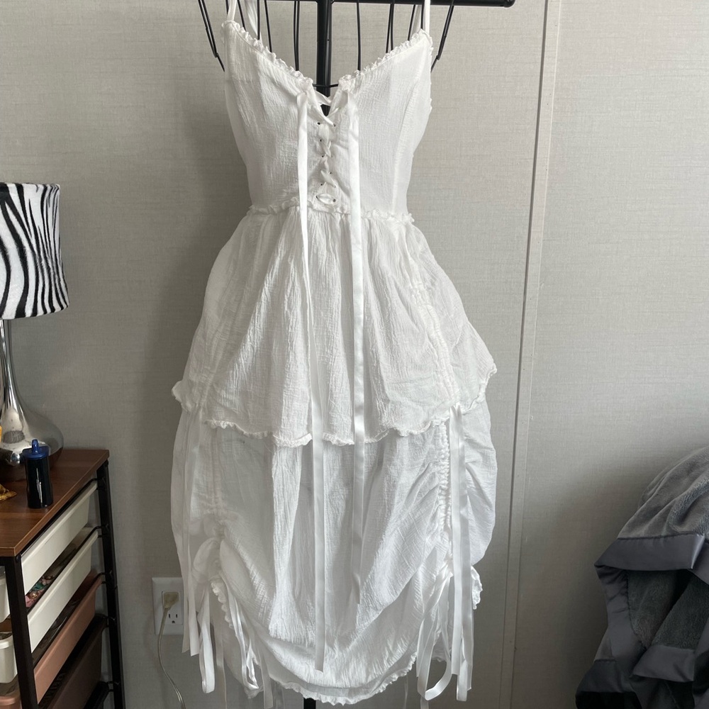 Elegant White High Low Layered Dress